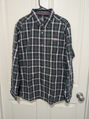 Lee Cooper Green Navy Plaid Long-Sleeve Button-Up Shirt